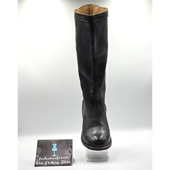 BED STU Black Rustic Distressed Leather Empress Wedge Tall Boots Size 7 2825 - Picture 14 of 16